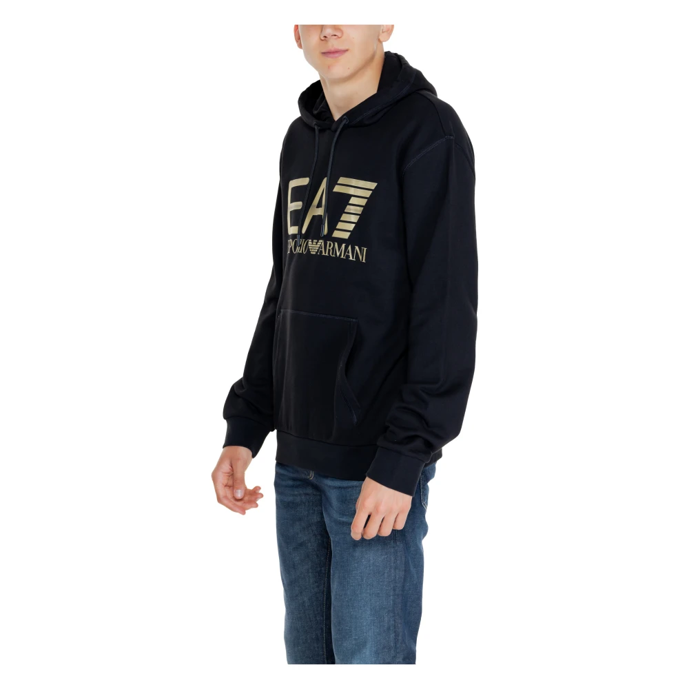 Emporio Armani EA7 Zwarte Bedrukte Hoodie Mannen Herfst Winter Black Heren