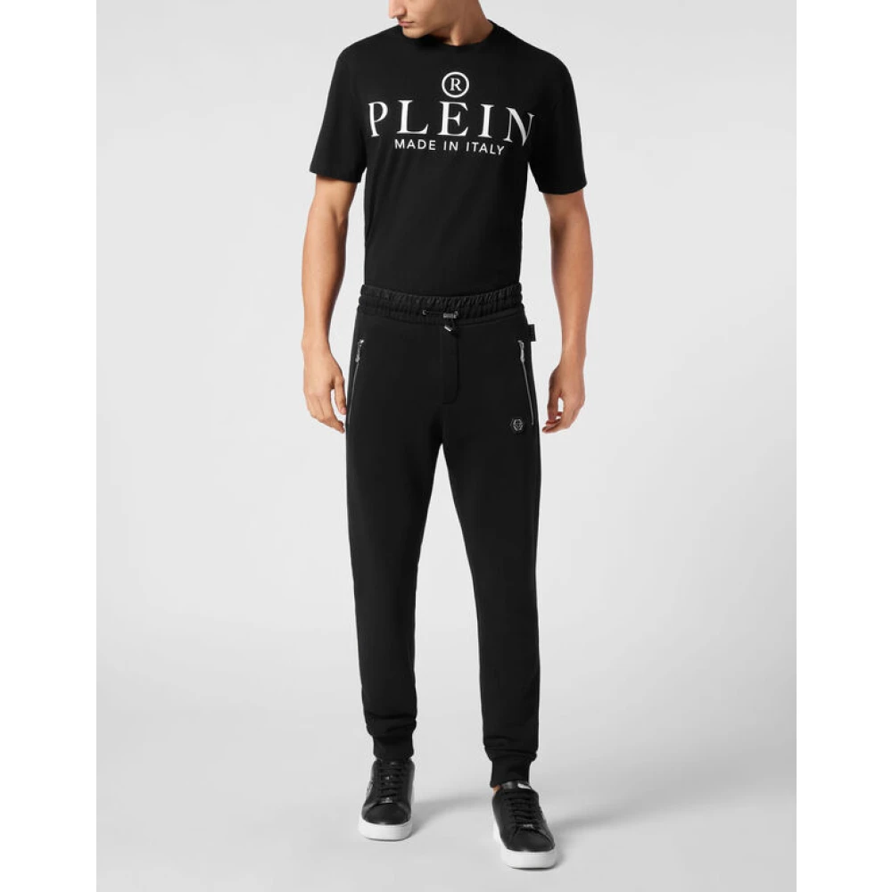 Philipp Plein Zwarte jogging fleece broek speciale stiksels Black Heren