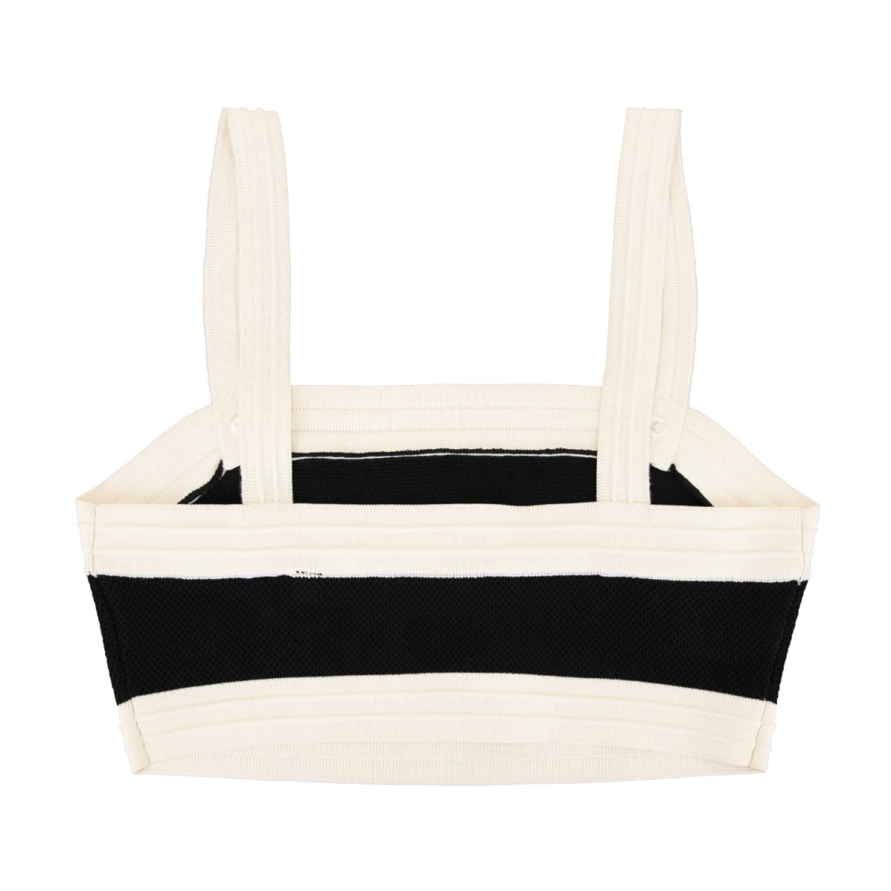 Elisabetta Franchi Gouden Knoop Gebreide Crop Top Black Dames