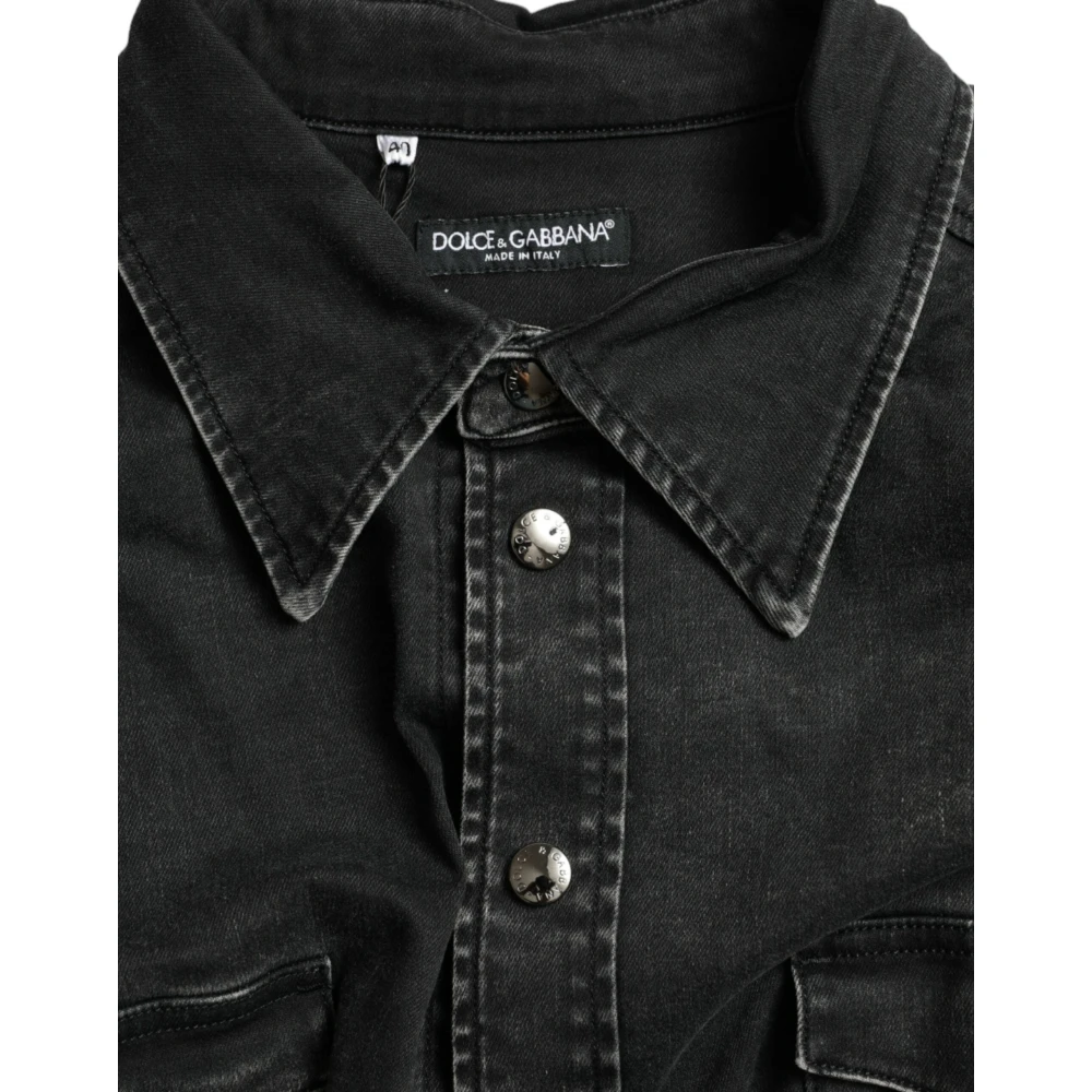 Dolce & Gabbana Zwarte Katoenen Denim Casual Shirt Black Heren