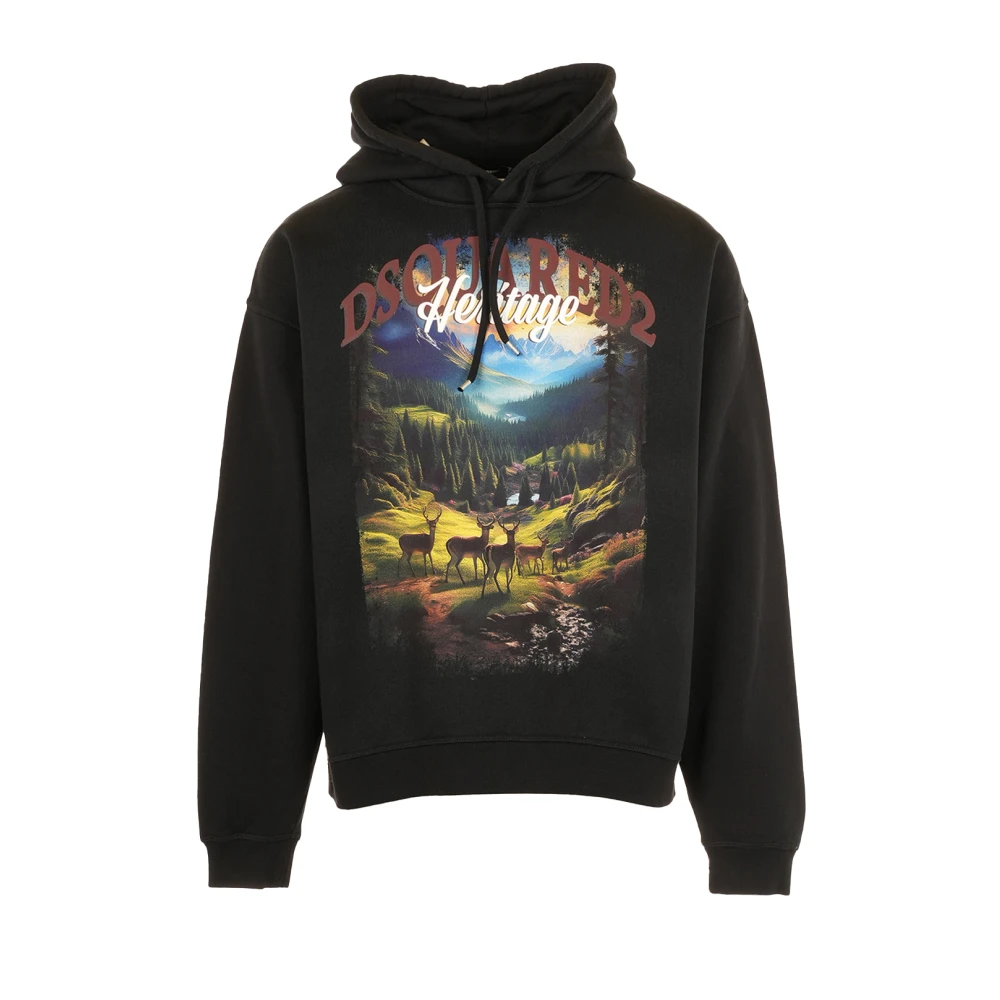 Dsquared2 Men's Black Hoodies, L, Hoodie With Stampa Print