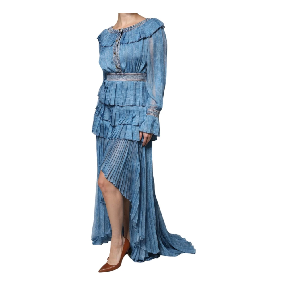 Philosophy di Lorenzo Serafini Blauwe Gelaagde Maxi Jurk met Logo Blue Dames