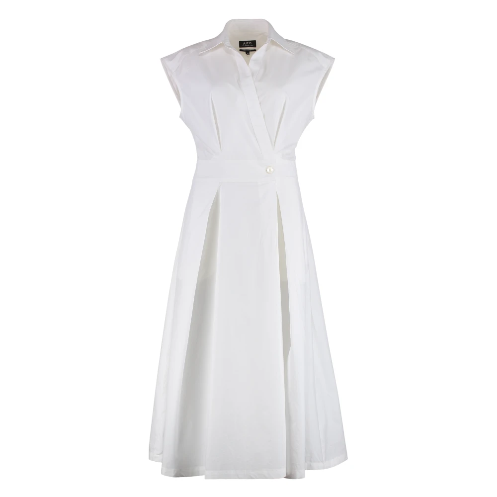 A.p.c. Women's White Cotton Poplin Shirtdress - Midi Dresses - M - Dresses