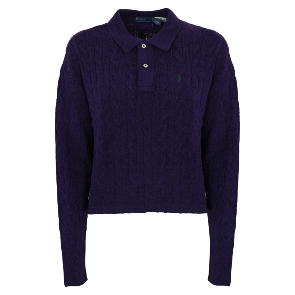 Polo Ralph Lauren Kasjmier Lange Mouw Gebreide Polo Purple Dames
