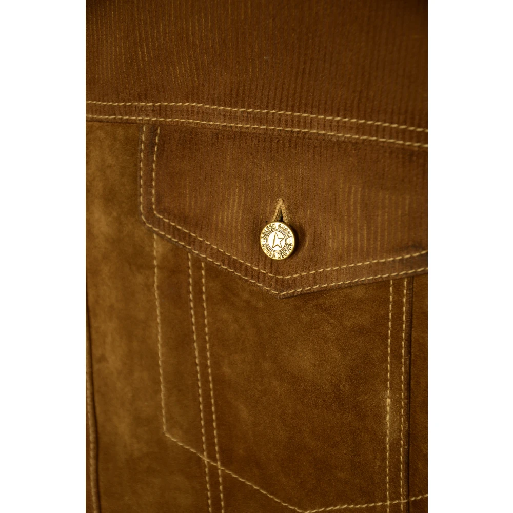 Golden Goose Journey leren jack met corduroy details Brown Heren