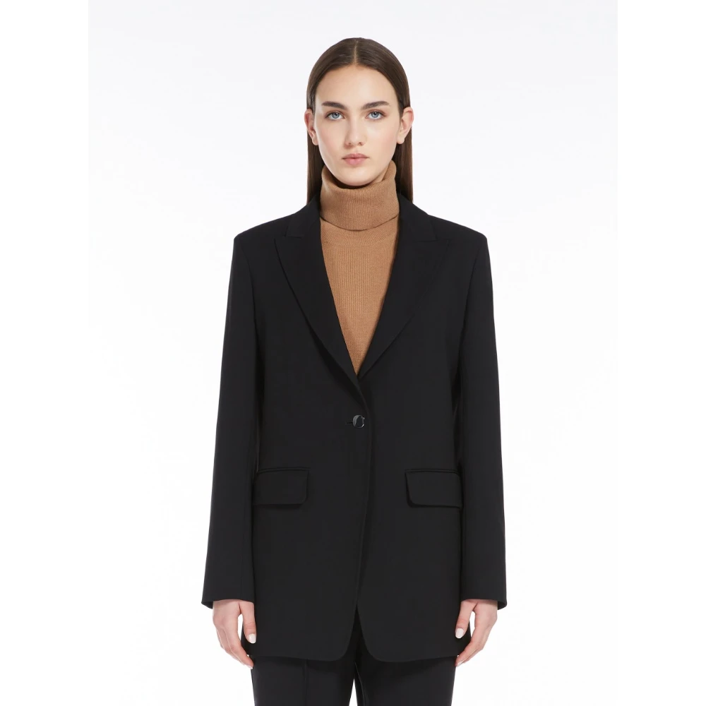 Max Mara Studio Zwarte Wollen Crepe Blazer Black Dames