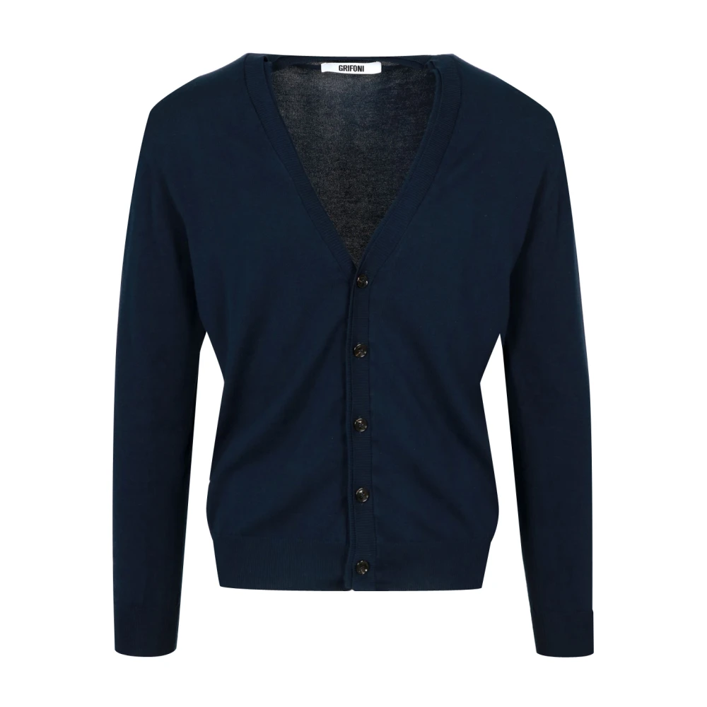 Mauro Grifoni Blauwe Katoenen Trui met Knoopsluiting Blue Heren
