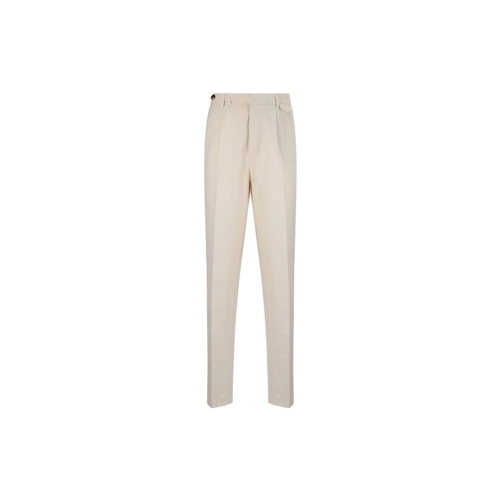BRUNELLO CUCINELLI Casual Geplooide Katoenen Broek White Heren