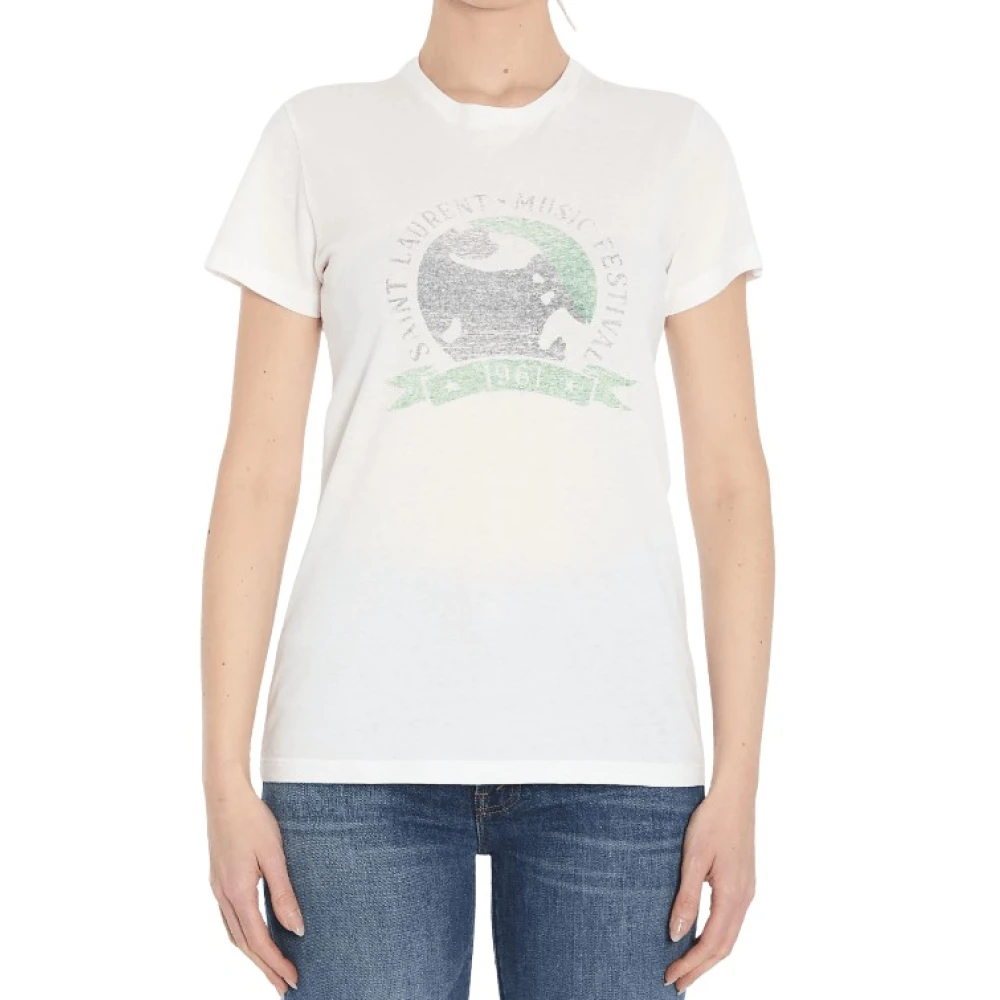 Saint Laurent Muziekfestival Grafische Print T-shirt White Dames