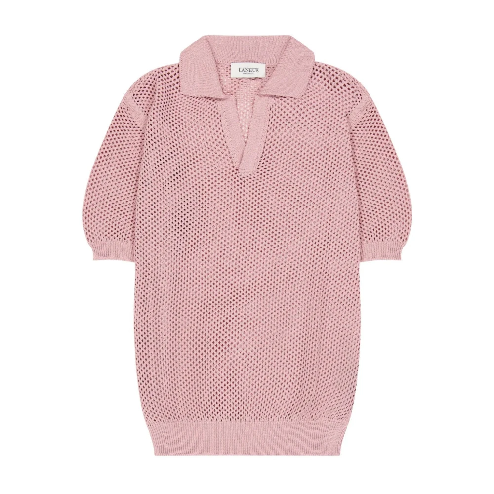 Laneus Men's Pink Knitted Polo Shirt