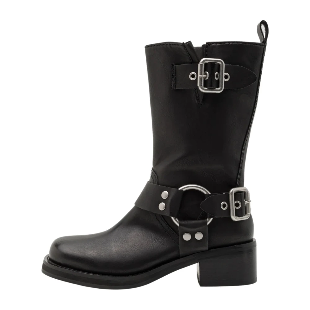 Steve Madden Damen Schwarz E Flache Schuhe Mit Silberner Schnalle