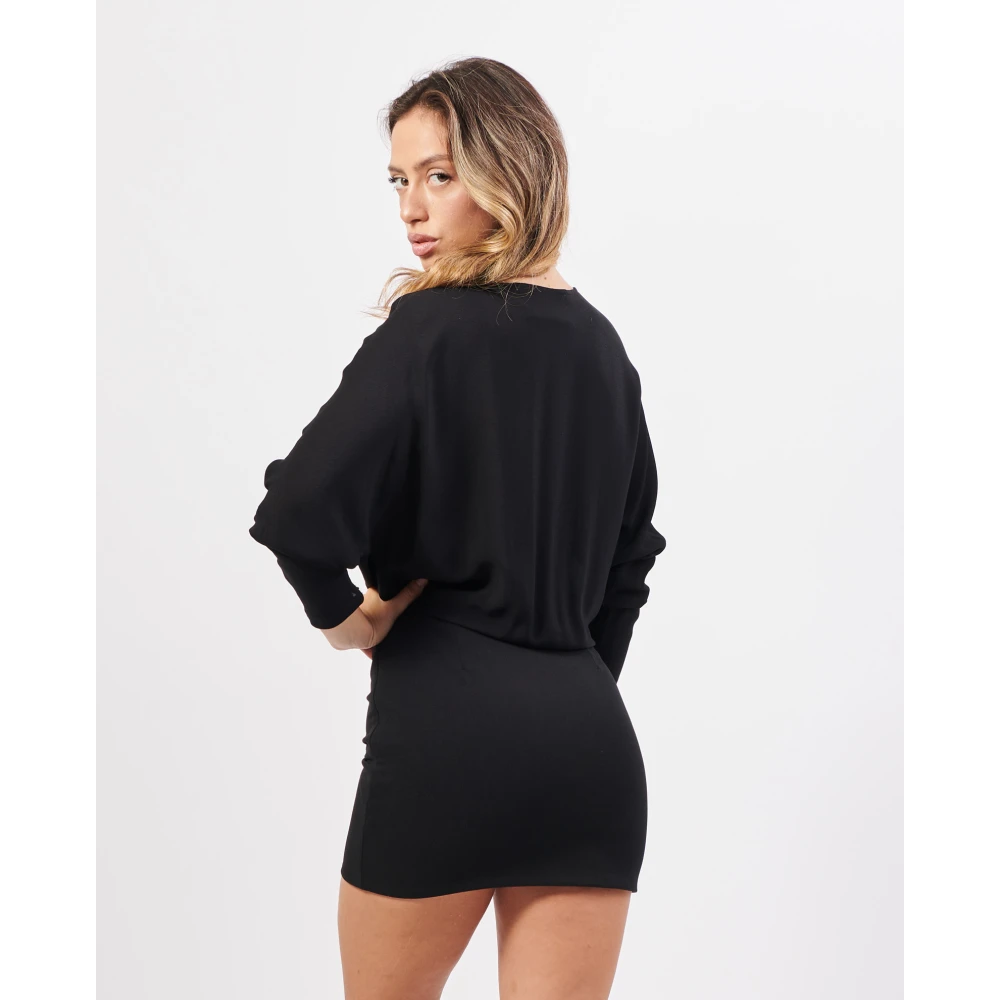 Silvian Heach Zwarte Mini Jurk Boothals Lange Mouw Black Dames