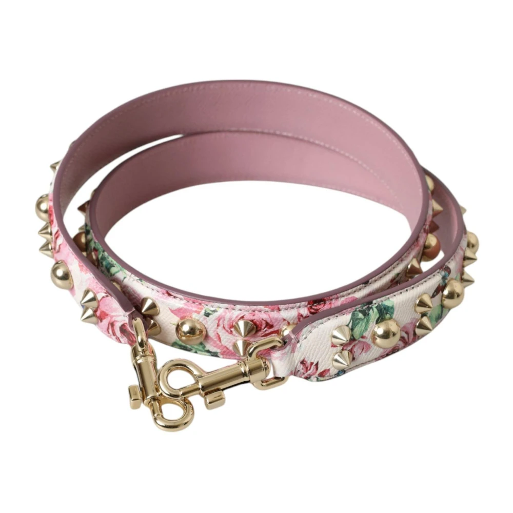 Dolce & Gabbana Rosa Blommig Läder Axelrem Multicolor, Dam