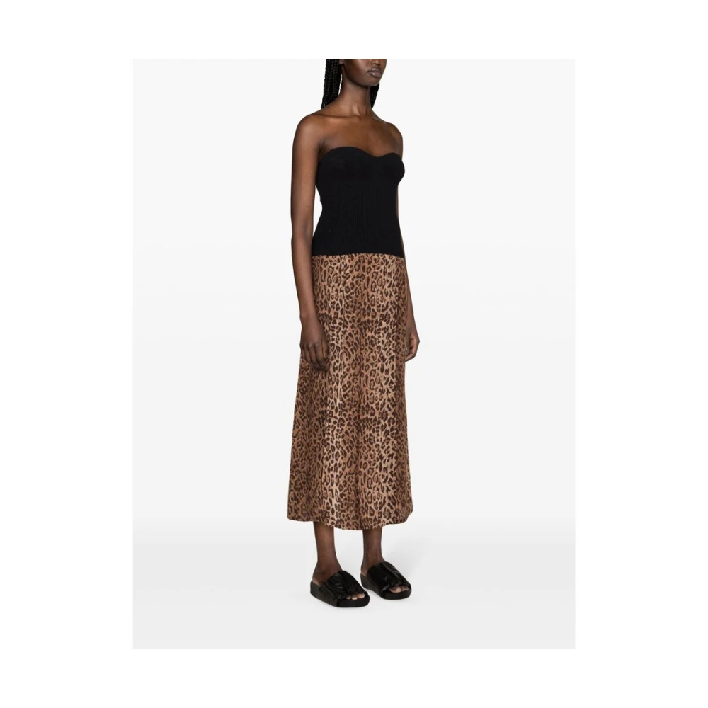 Rixo Luipaardprint Zijden Plooirok Brown Dames