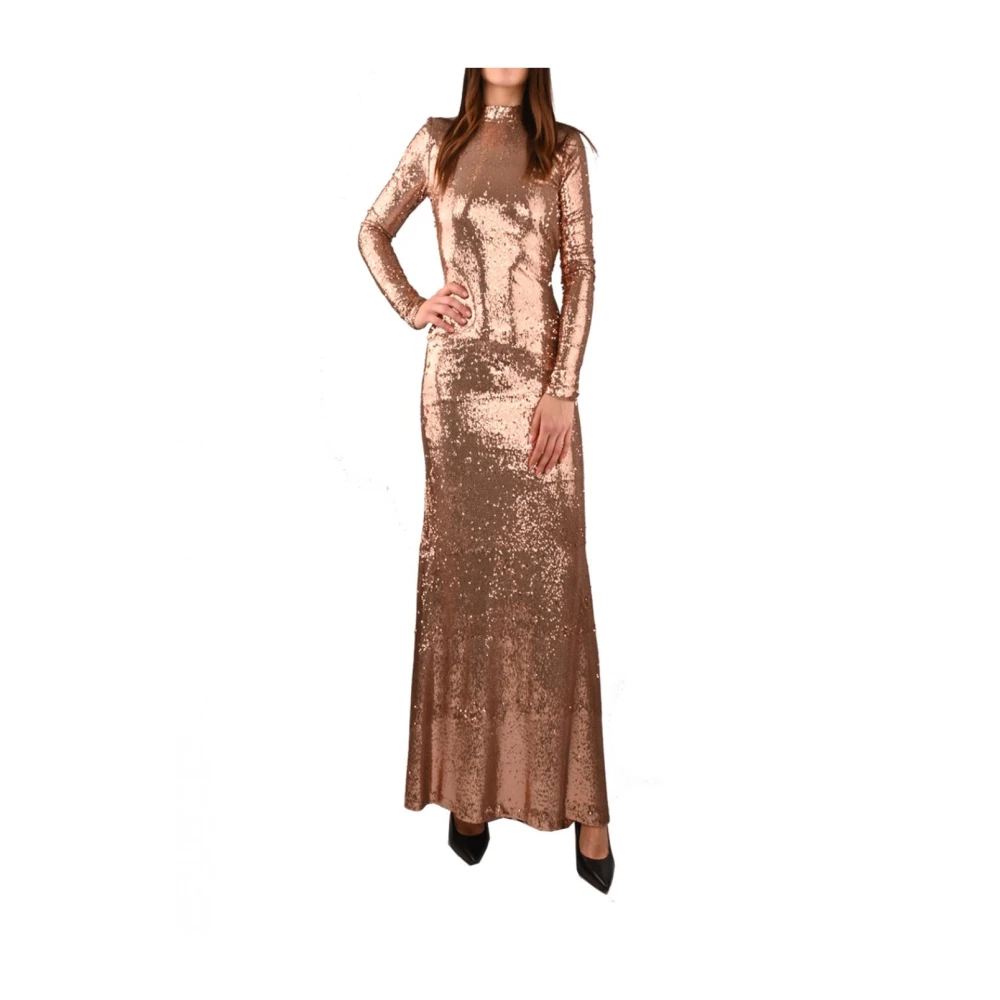 Aniye By Paillet Hoge Hals Open Rug Lange Jurk Brown Dames
