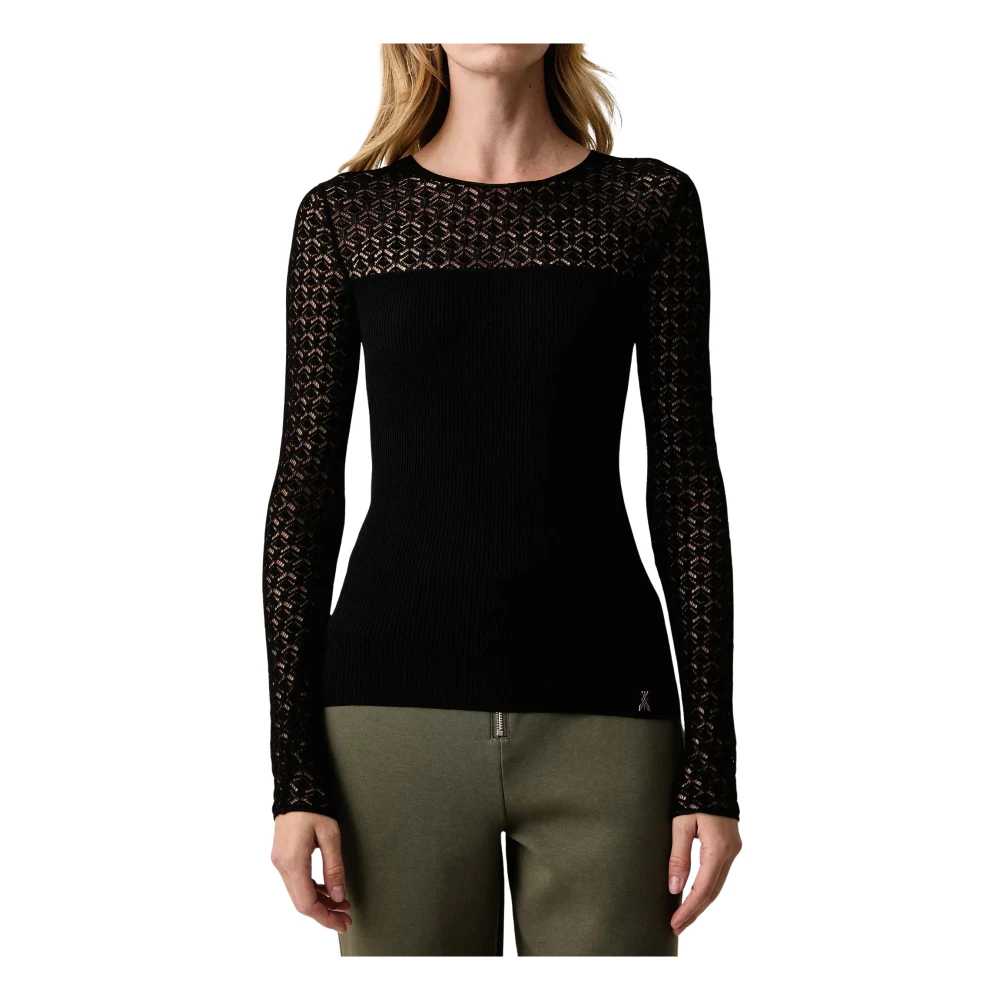 Patrizia Pepe Kk014k103 Maglia Slim Effetto Pizzo Nera - Immagine 5