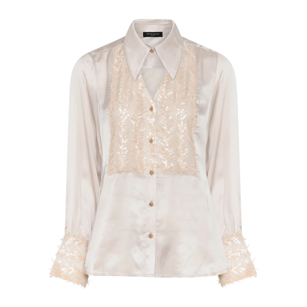 Bruuns Bazaar Elegante shirt met pailletten Beige Dames