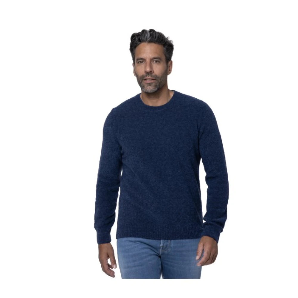 Gran Sasso Blauwe Ronde Hals Bouclé Trui Blue Heren