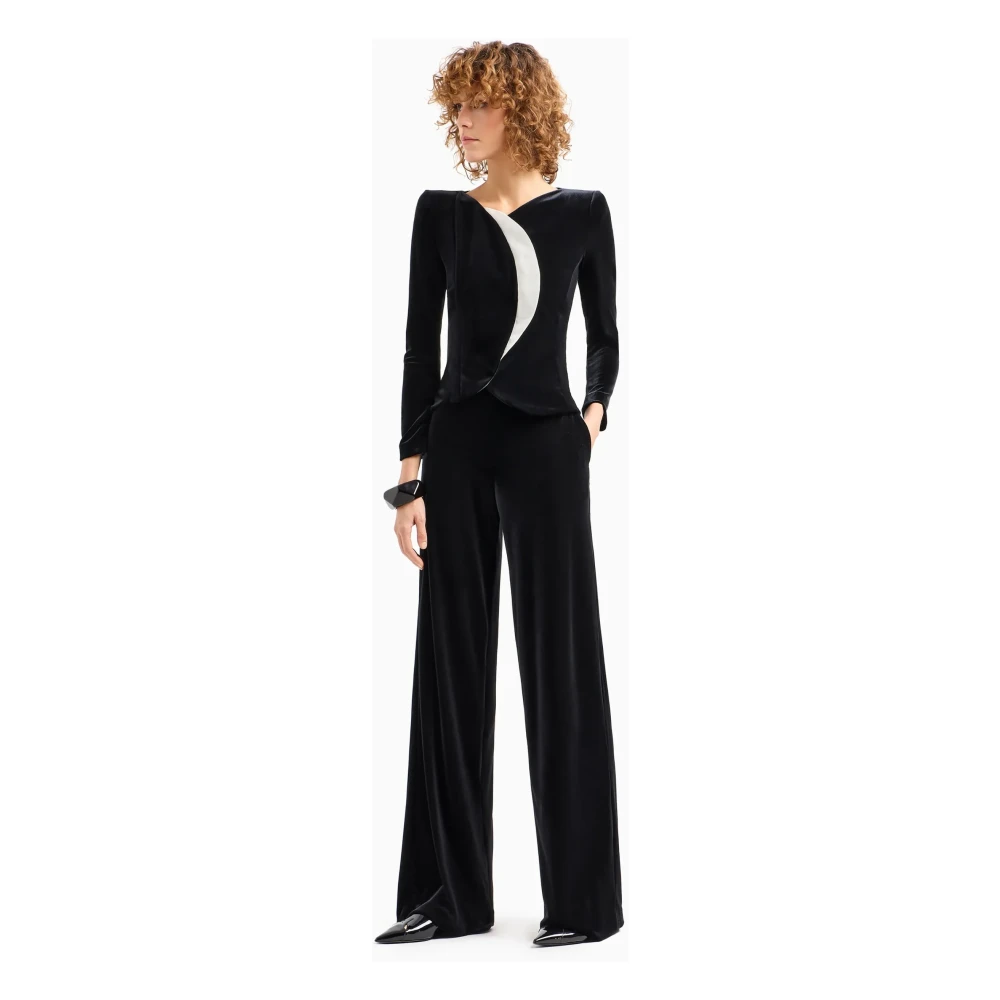 Emporio Armani Zwarte fluwelen jas met maan design accent Black Dames