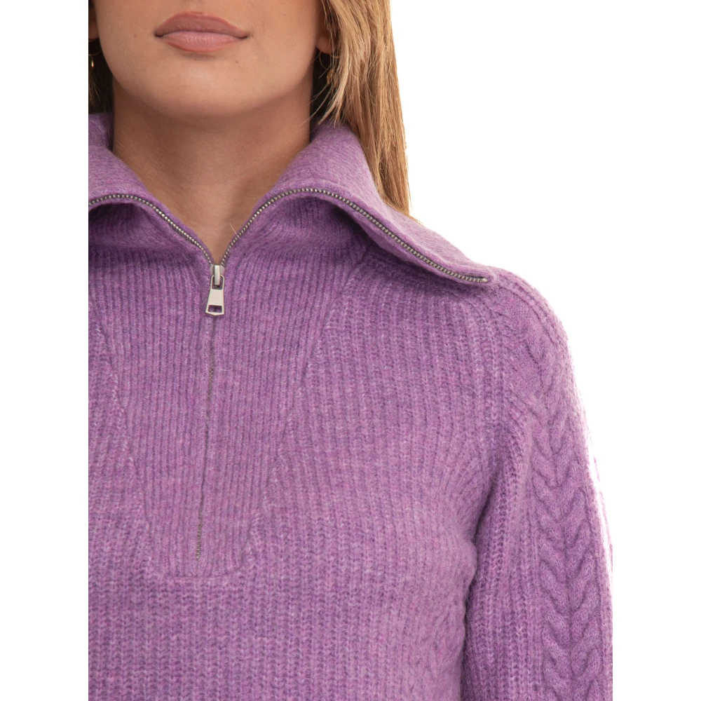 Suncoo Cable Knit Pullover met Cape Kraag Purple Dames