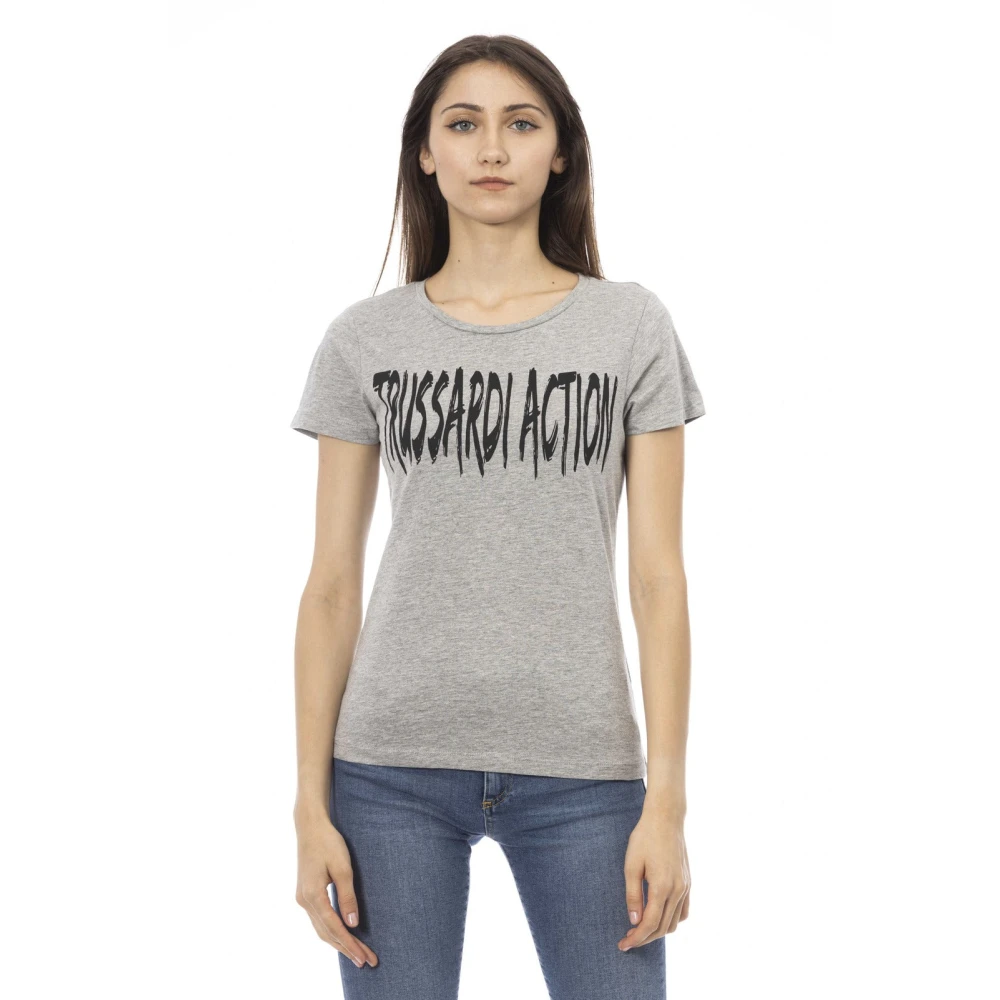Trussardi Grijze Katoenen T-shirt met Korte Mouwen en Voorkant Print Gray Dames