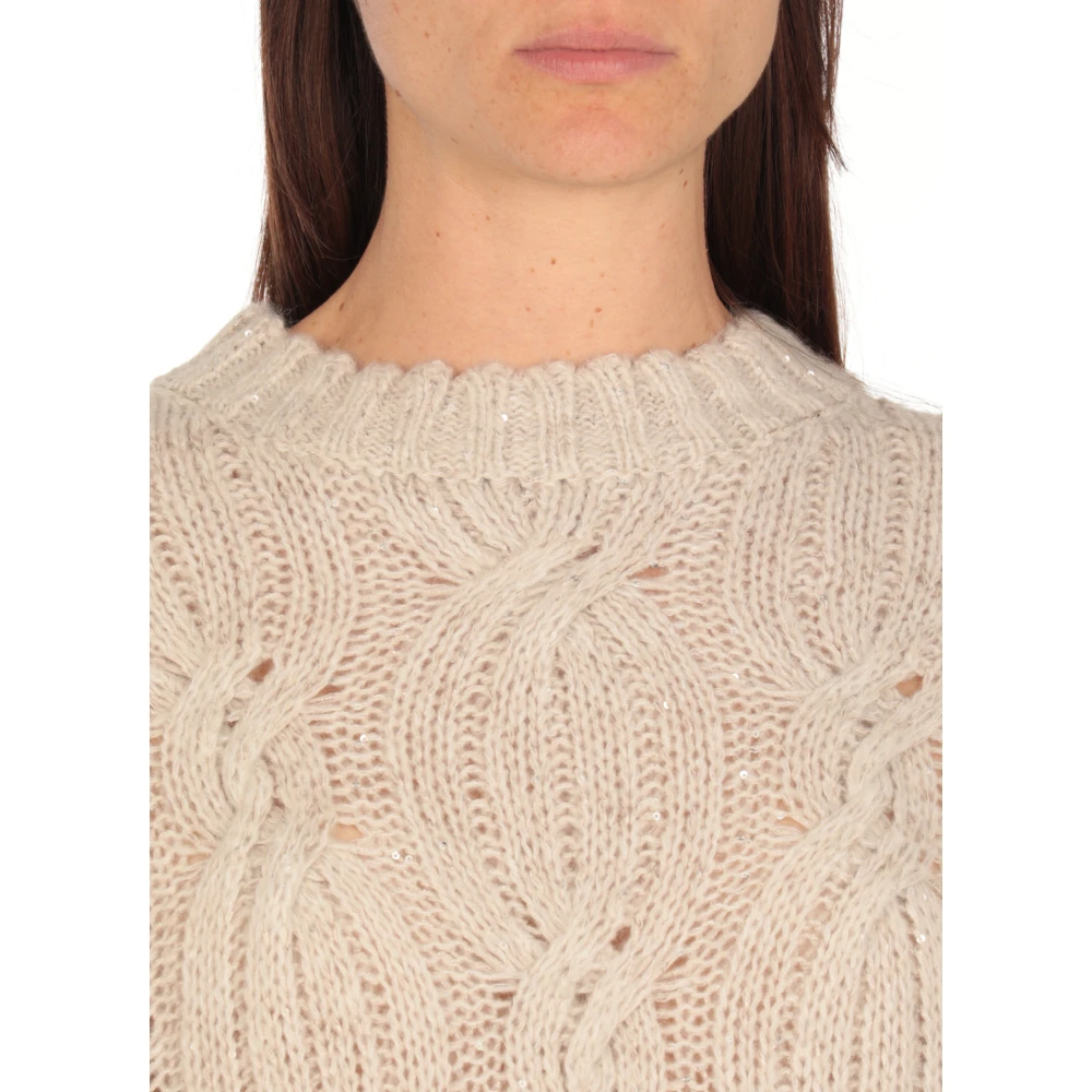 Antonelli Firenze Beige Paillet Trui met Uitgesneden Details Beige Dames