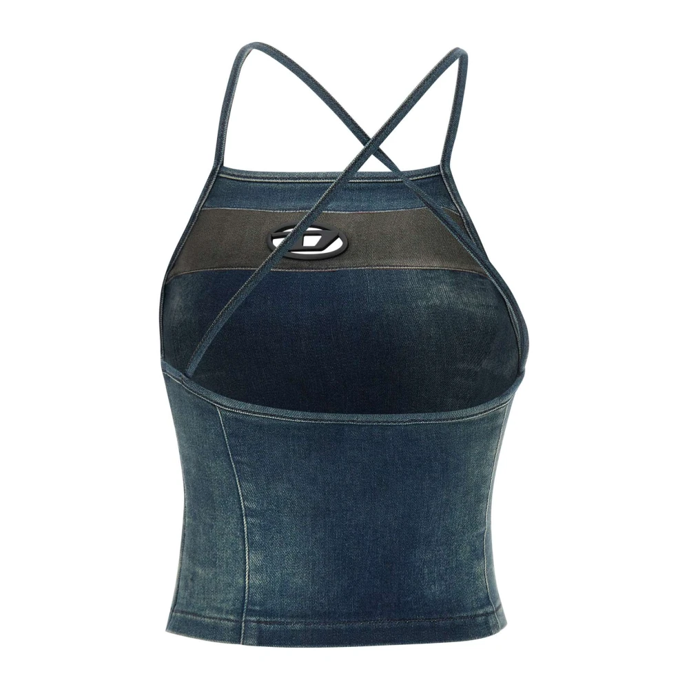 Diesel Blauwe Denim Stretch Katoenen Top Blue Dames