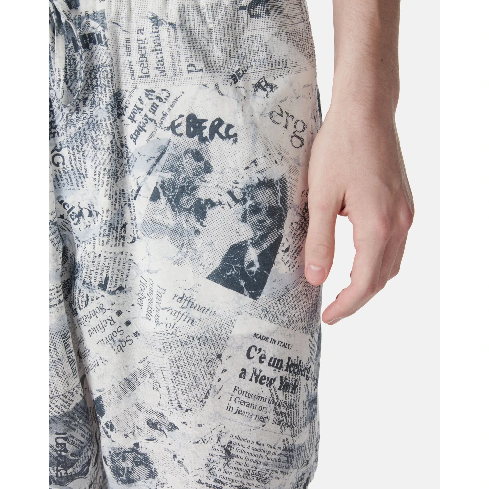 Iceberg Comfort fit Bermuda shorts in een linnen en katoenmix blauwe achtergrond Blue Heren