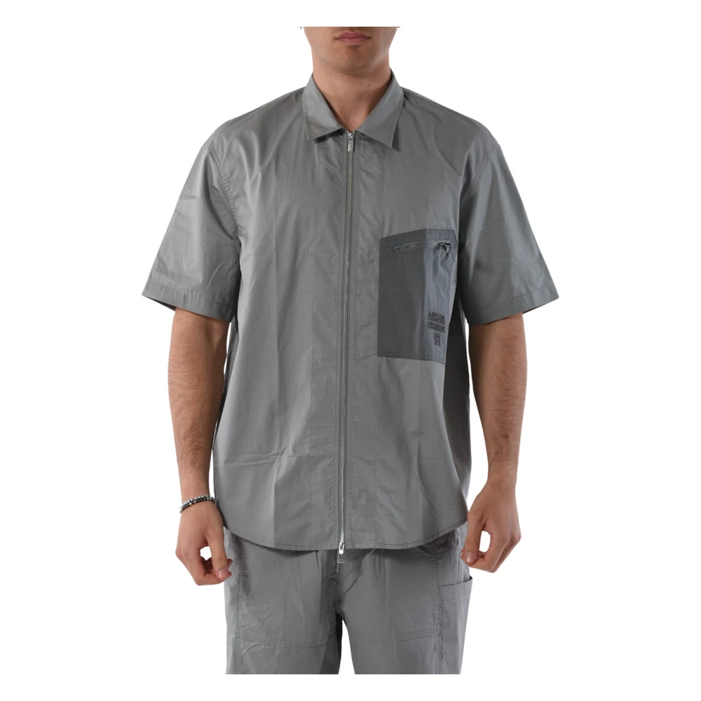 Armani Exchange Katoenen overhemd met ritssluiting Gray Heren