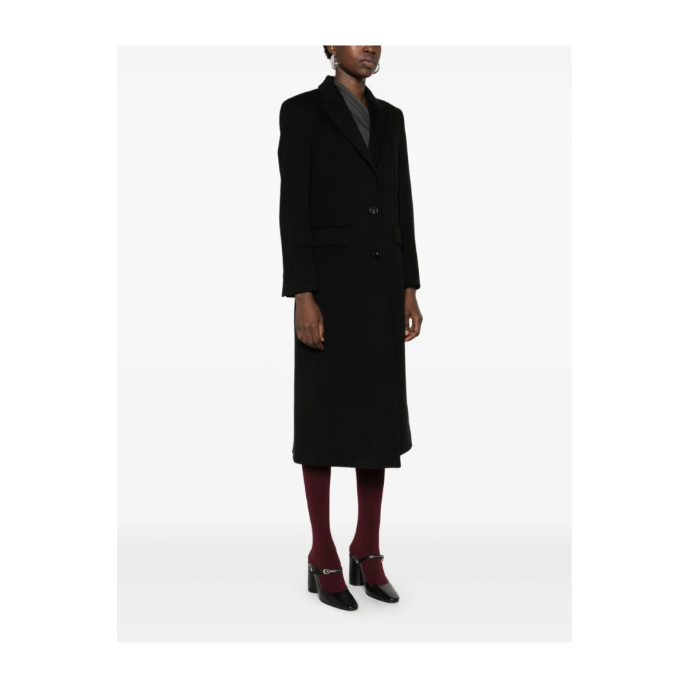 Alberto Biani Zwarte wollen jas met pieklapels Black Dames