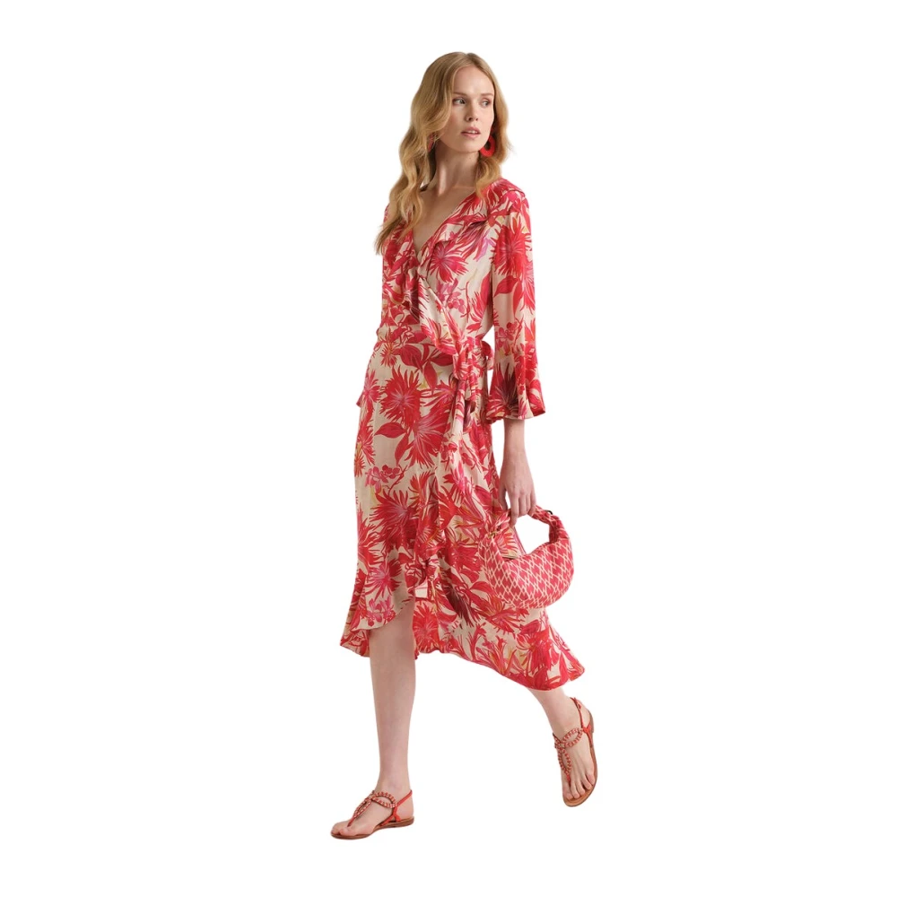 Maliparmi Kvinno Röd Klänningar Dam, M, Botanical Jungle Dress