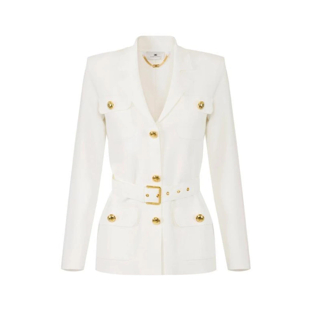 Elisabetta Franchi Women's White Light Jackets, M, Roma Knit Jacket