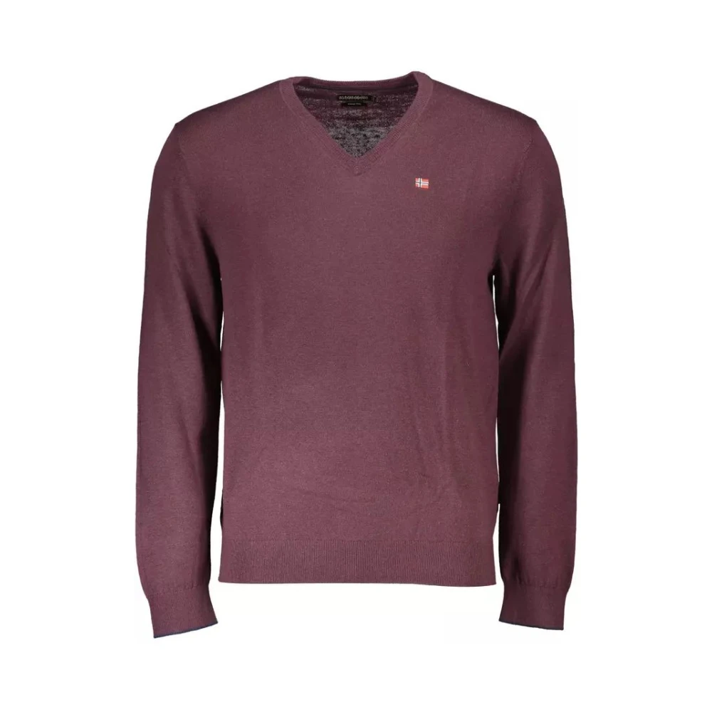 Napapijri Men's Red V-Neck Knitwear, S, Timeless Pink Wool V-Neck Jumper