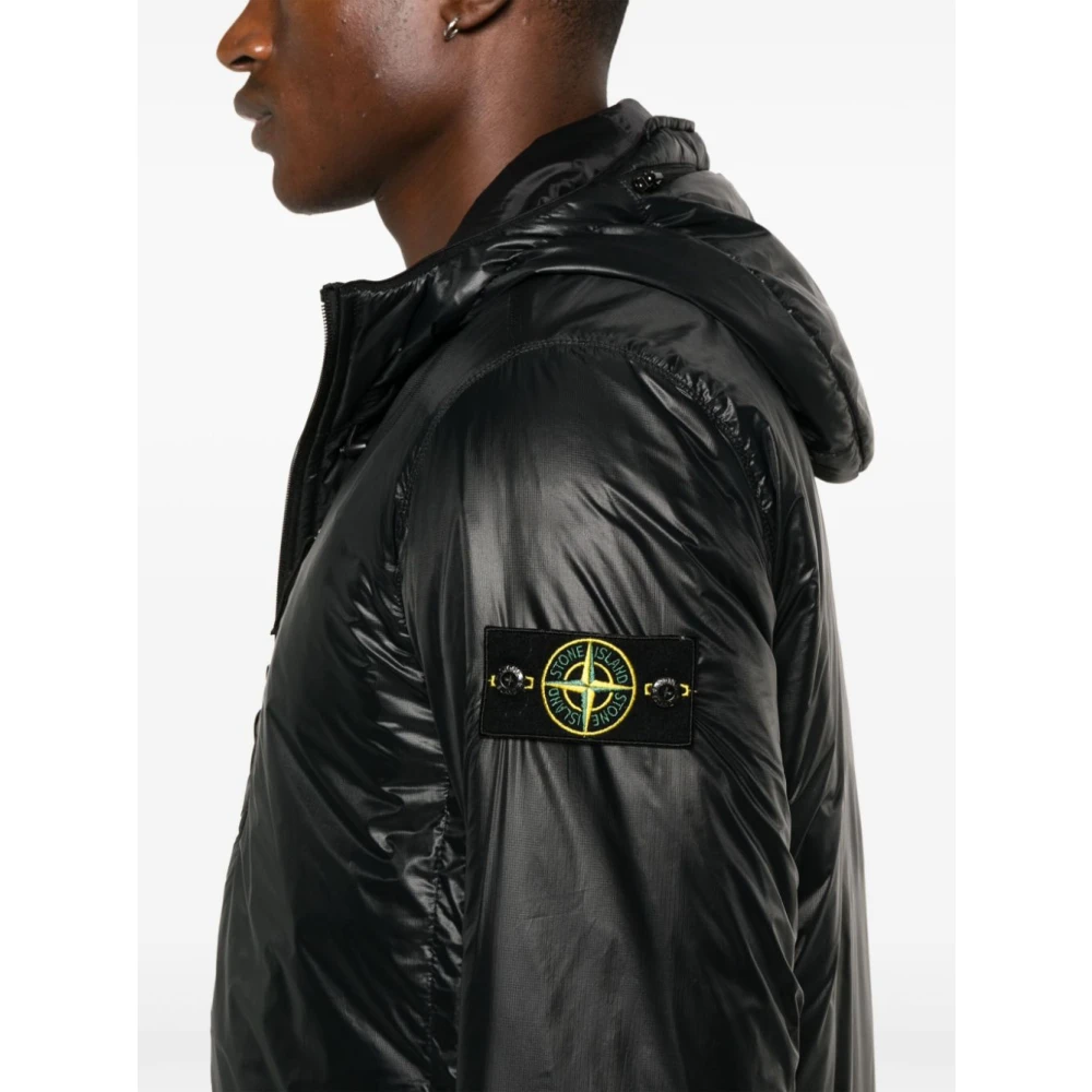 Stone Island Zwarte Nylon Sportjas met Capuchon Black Heren