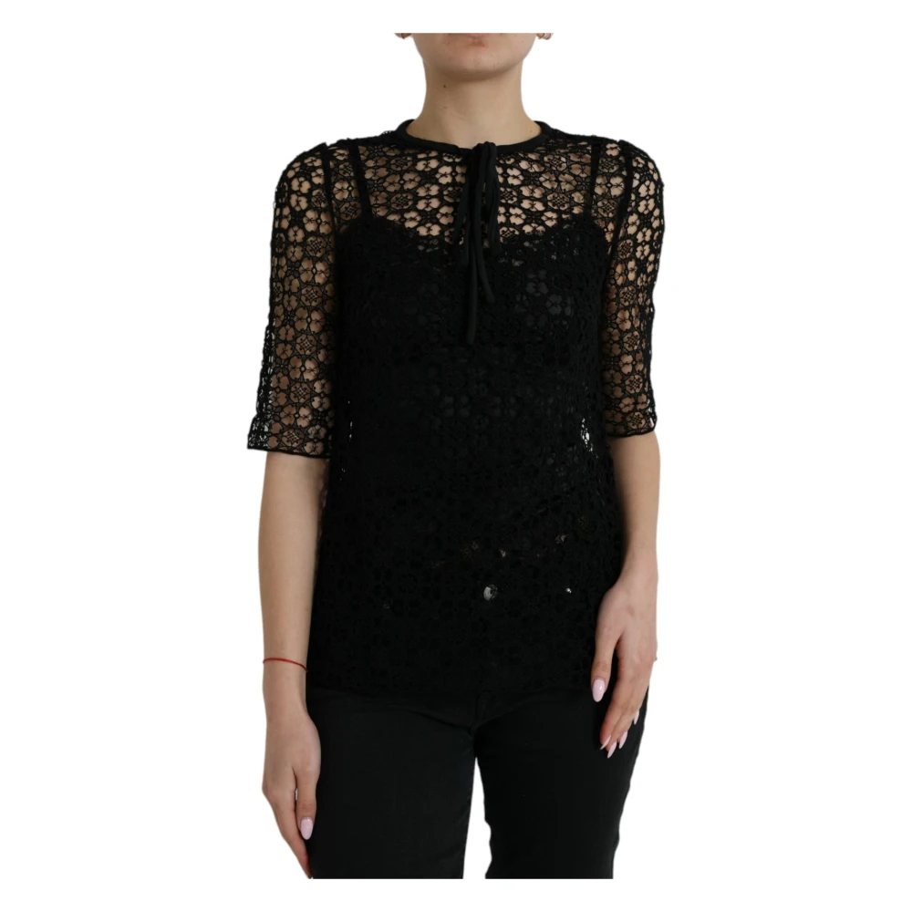 Dolce & Gabbana Women's Black Blouses, Xs, Floral Lace Blouse Top