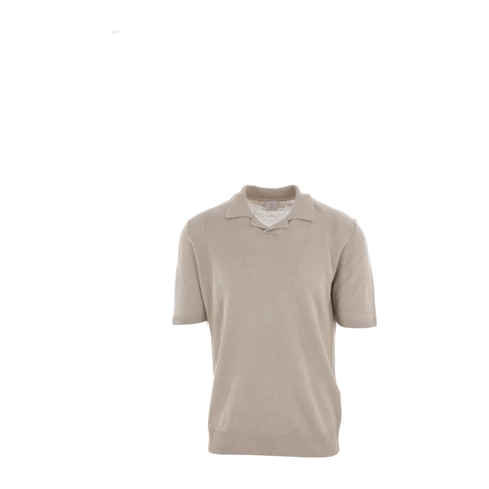 Eleventy Beige Linne Polo Skjorta Kort Ärm Beige, Herr