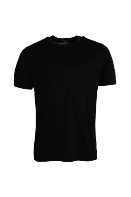 Svart bomull T-shirt med rund hals och korta ärmar