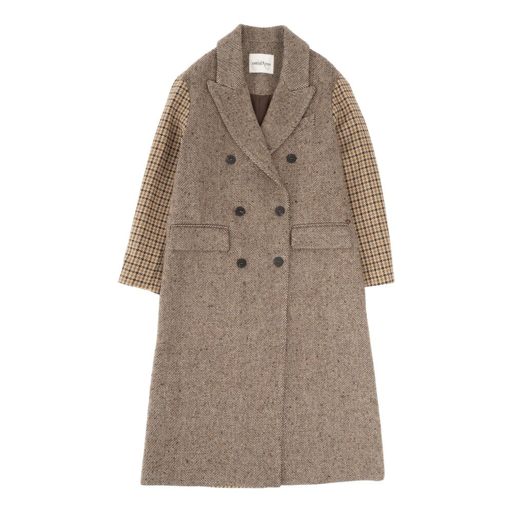 Herringbone Check Coat with Contrasting Sleeves Ottod Ame Wool Coats Miinto