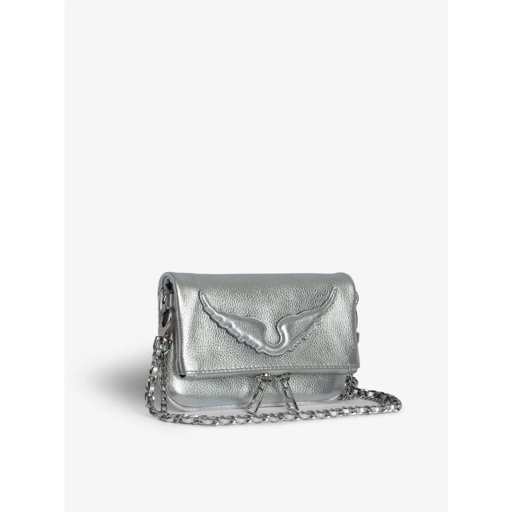 Zadig & Voltaire Zilver Metallic Nano Rock Clutch Tas Gray Dames