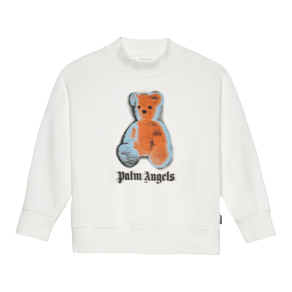 Palm Angels White Blurred Bear Reg Crewneck - Male - Kids Sweatshirts - 8 Y - Kids