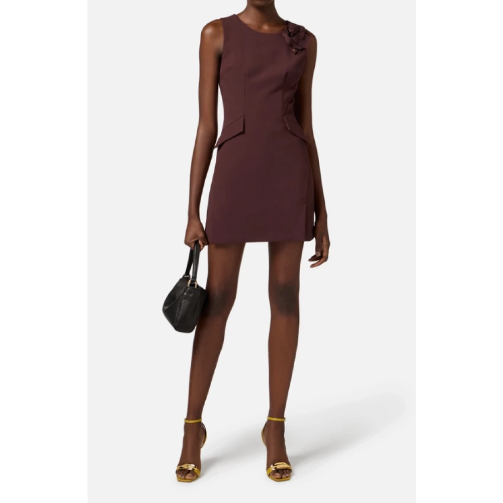 Elisabetta Franchi Bruine Bloemen Crepe Mouwloze Jurk Brown Dames