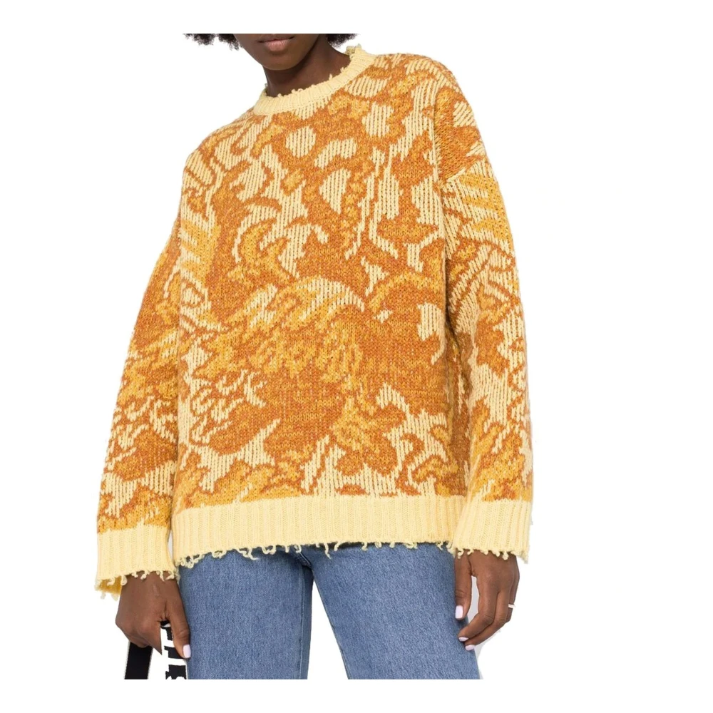 ETRO Jacquard Wollen Trui Ronde Hals Yellow Dames