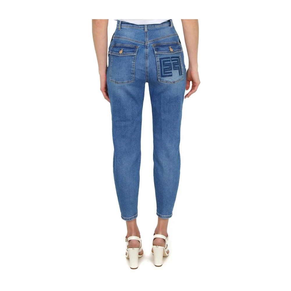 Elisabetta Franchi Hoge slim fit jeans met Amerikaanse zakken Blue Dames