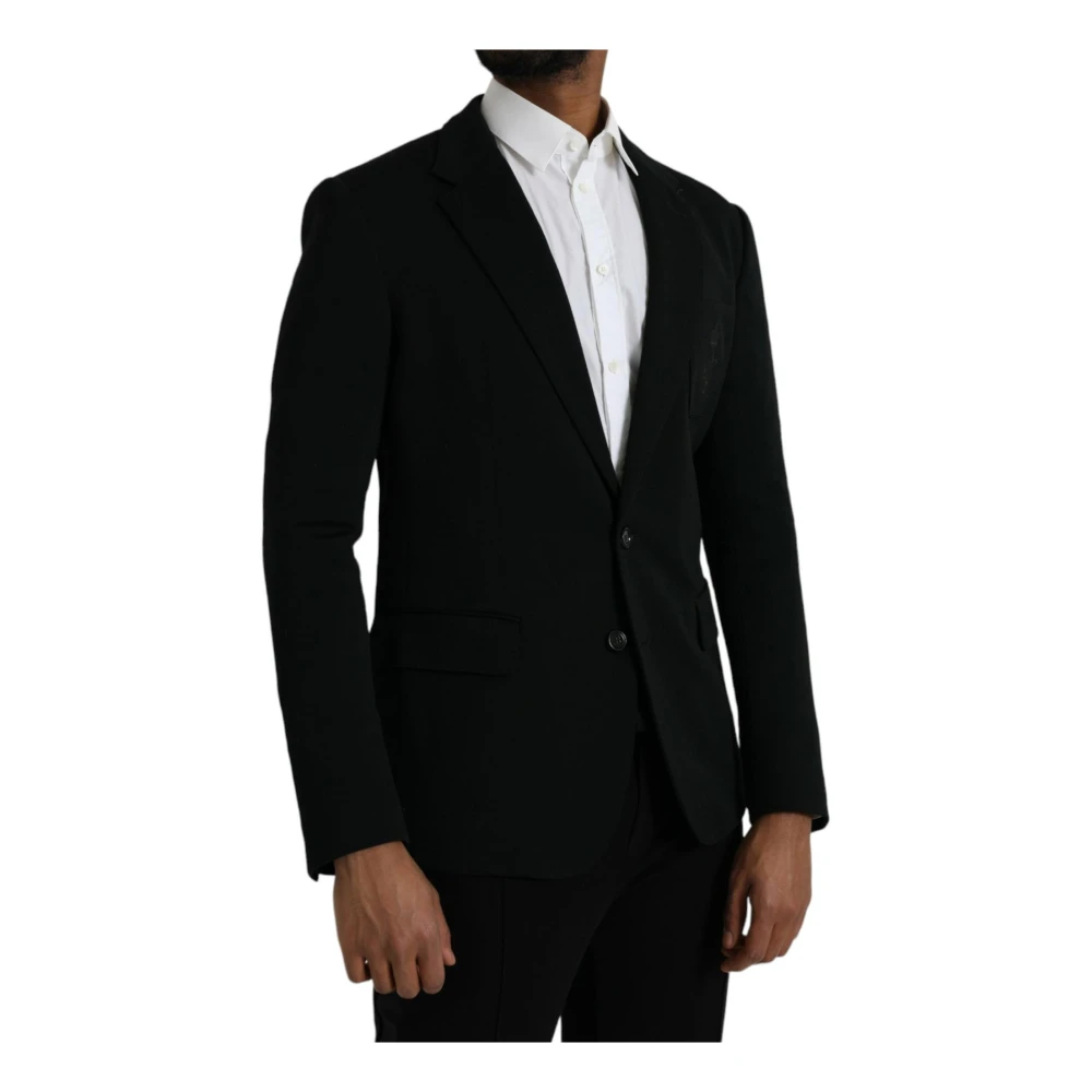 Dolce & Gabbana Zwarte Wol Notch Jas Blazer Black Heren