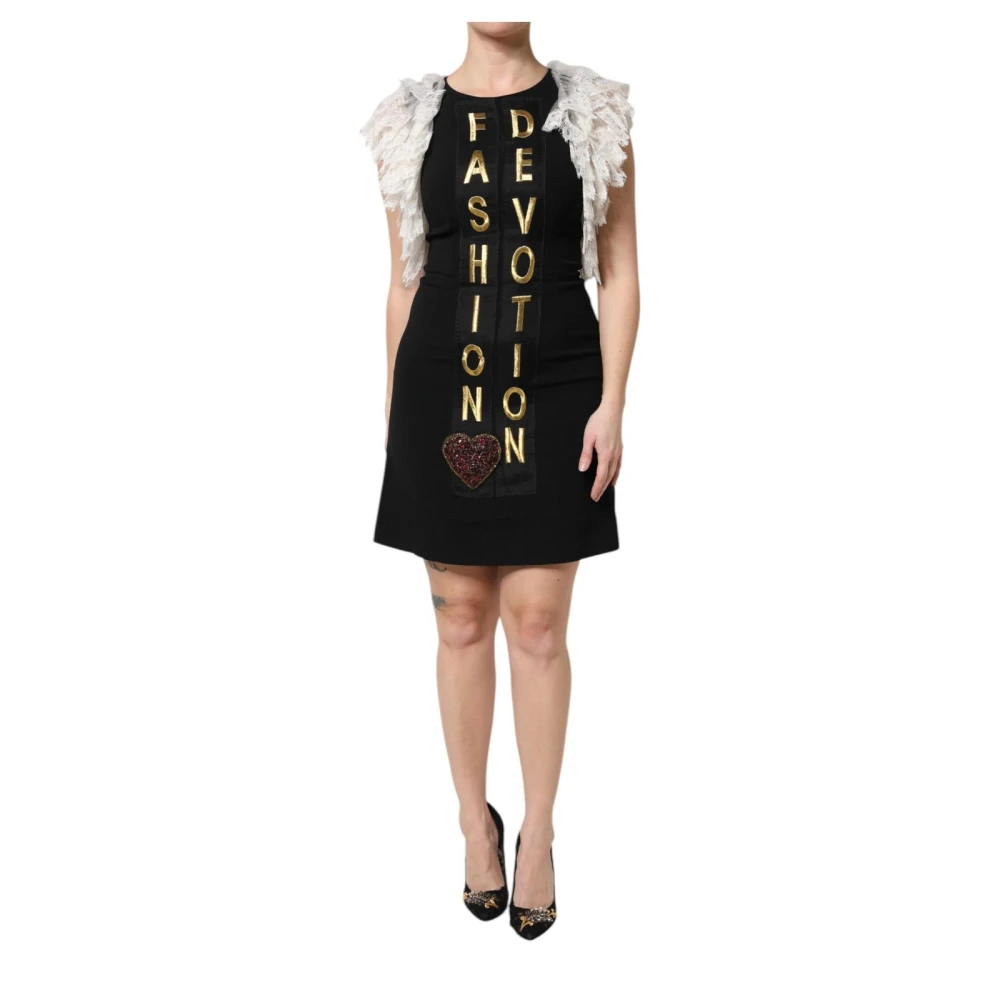Dolce & Gabbana , Short Dresses, Female, Black, M, Embroidered Heart Mini Dress