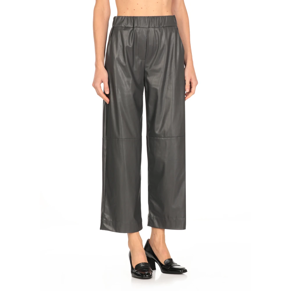 Antonelli Firenze Grijze Leren Broek Elastische Taille Zakken Gray Dames