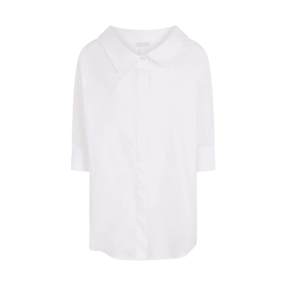 Liu Jo Vrouw Wit Overhemden Dames, L, Katoen, Te Poplin Blouse Met Maxi Kraag