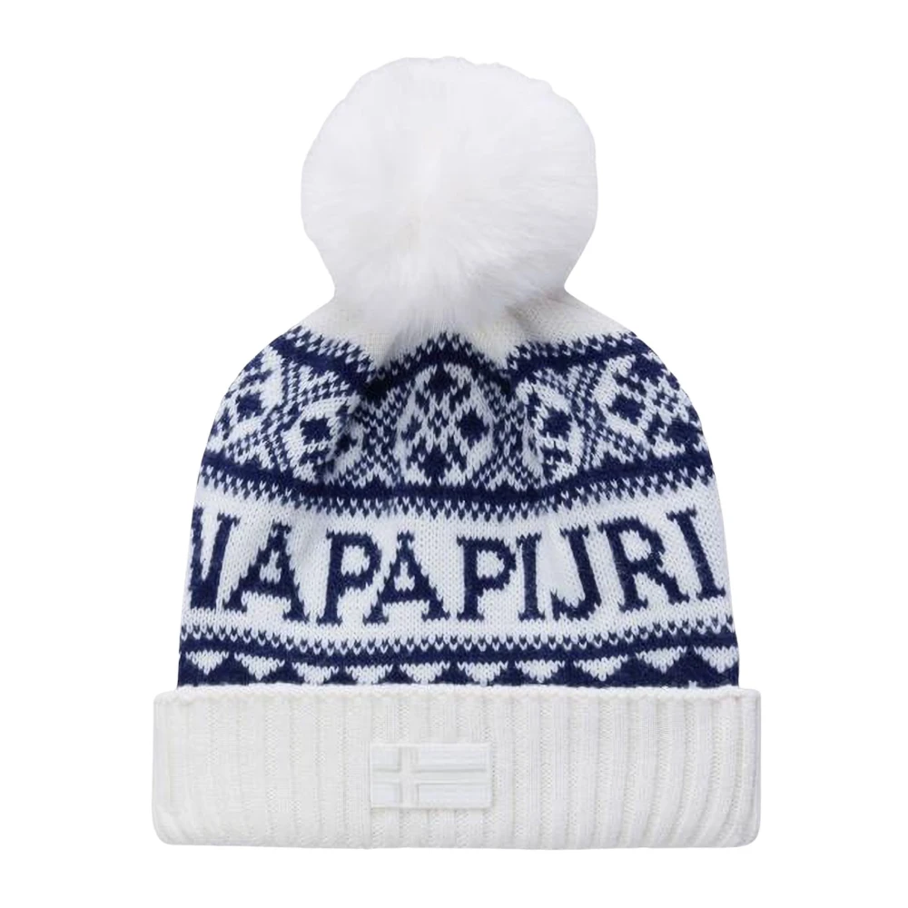 Napapijri Witte Noords Design Wollen Baret White Dames