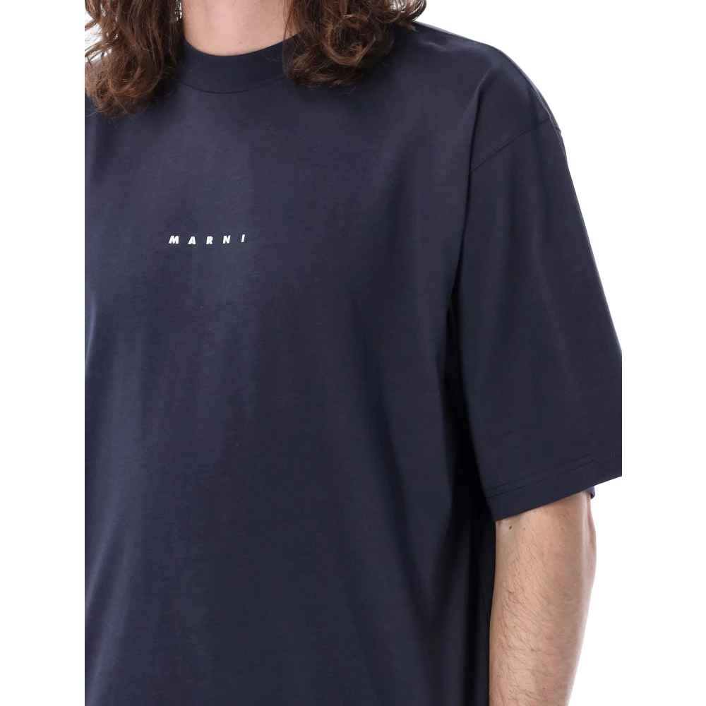 Marni Navy Boxy T-Shirt met Logo Blue Heren