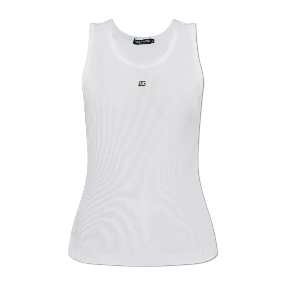 Dolce & Gabbana Geribbelde top met logo-vormige applicatie White Dames